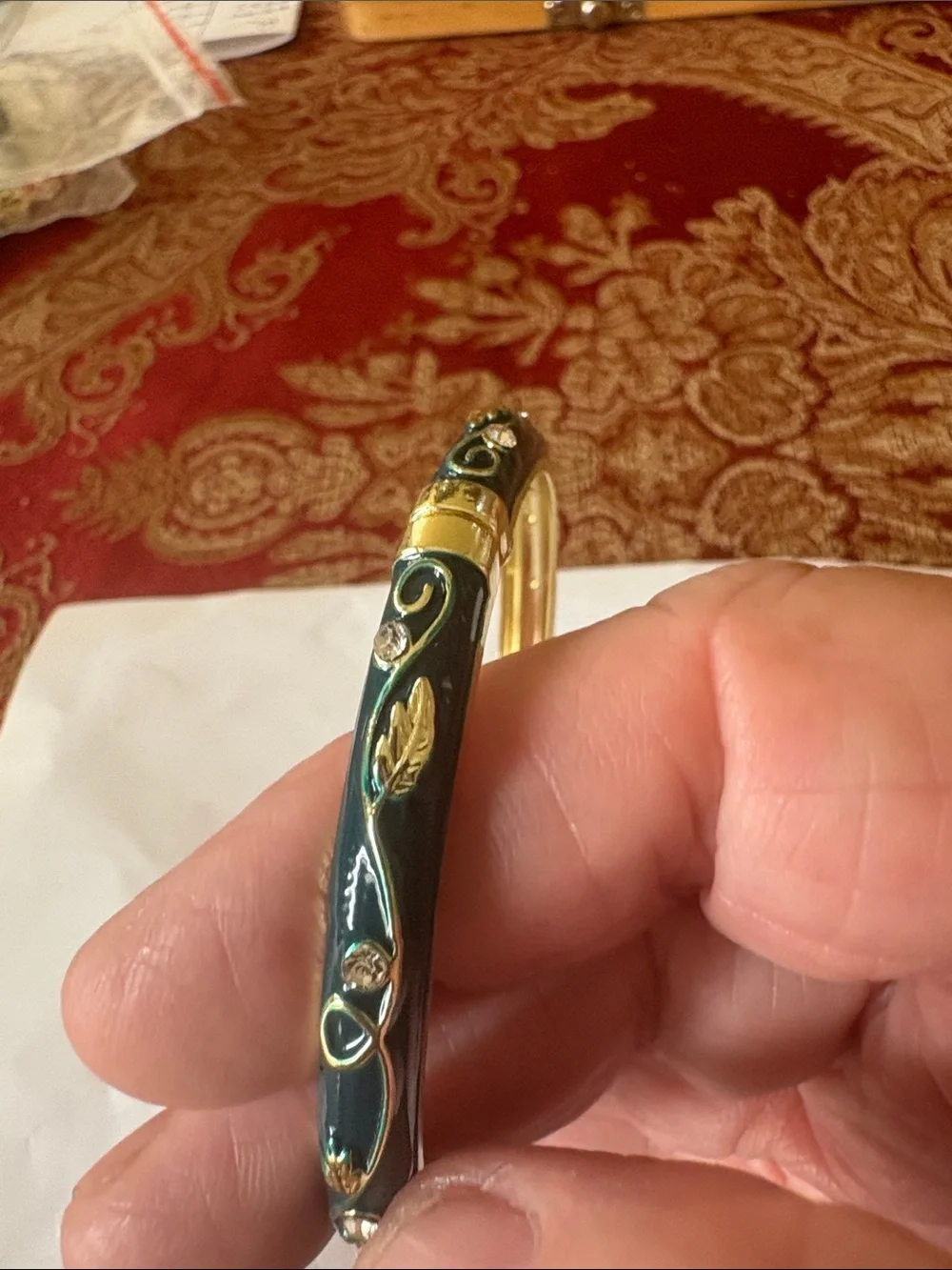 Elegant Teal and Gold Floral Bangle Bracelet - Women Jewelry